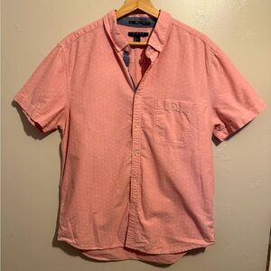 Classic Light Pink Polka Dotted Casual SS Button Down Shirt Large 100% Cotton